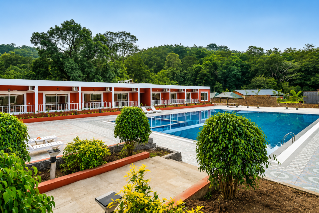 Swimming pool at Ashoka Jungle River Resort Dandeli Karnataka